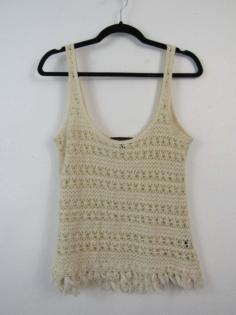 Sanctuary Small Cream Woven Crochet Tank Top Scoop Neck Bohemian Trendy Earthy
